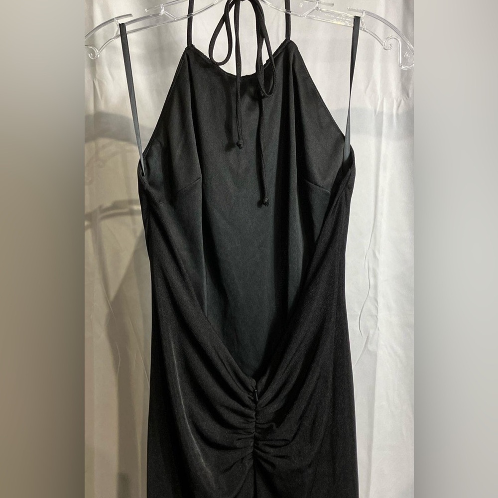 Black Halter Neck Ruched Side Slit Maxi Dress Gown Evening Party Formal sz M - Picture 6 of 10
